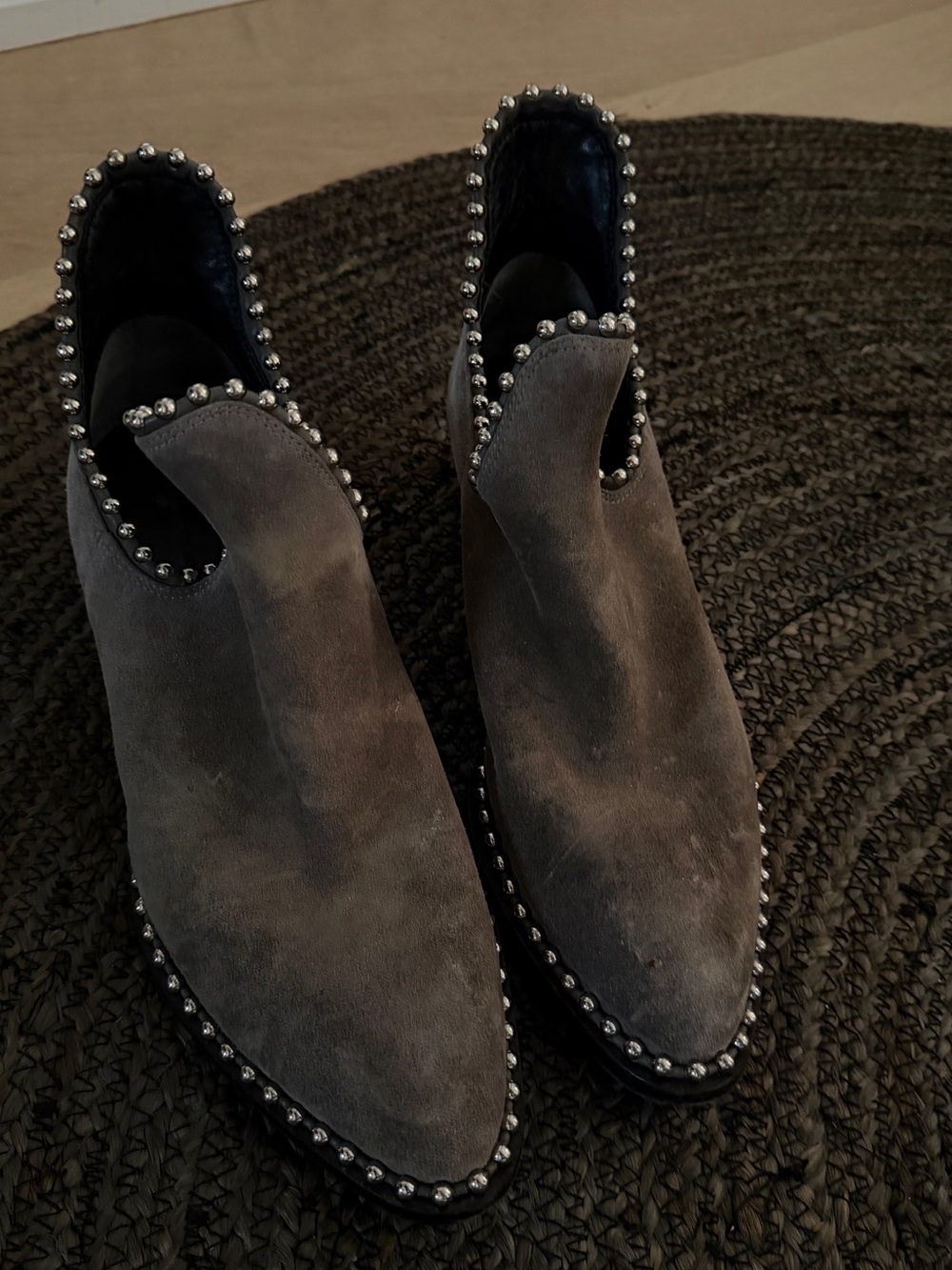 Alexander Wang Gray Suede Stud-Trim Heeled Boots